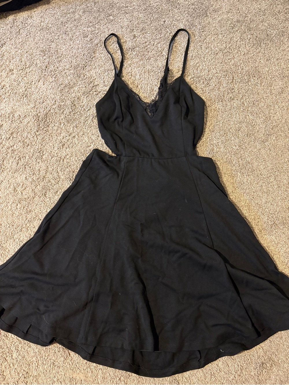 Lulus Black Lace-Trim Spaghetti Strap Dress